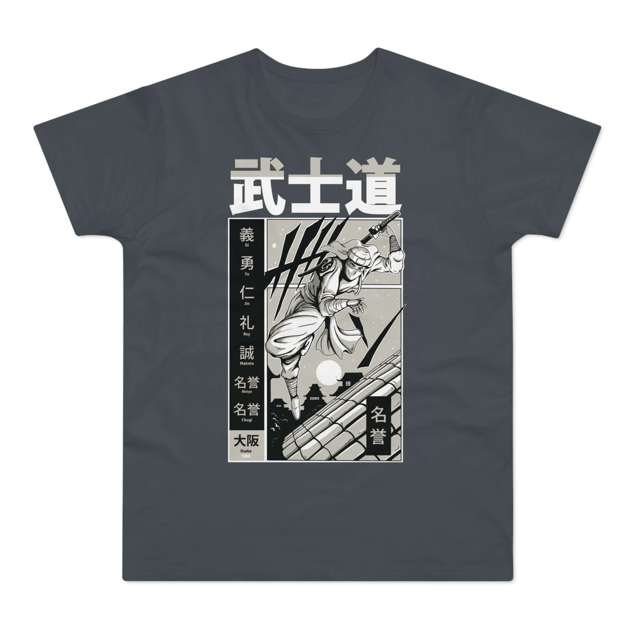 T-shirt med navnet: Ninja Escaping Over The Roofs | T-Shirt Med Tryk.
