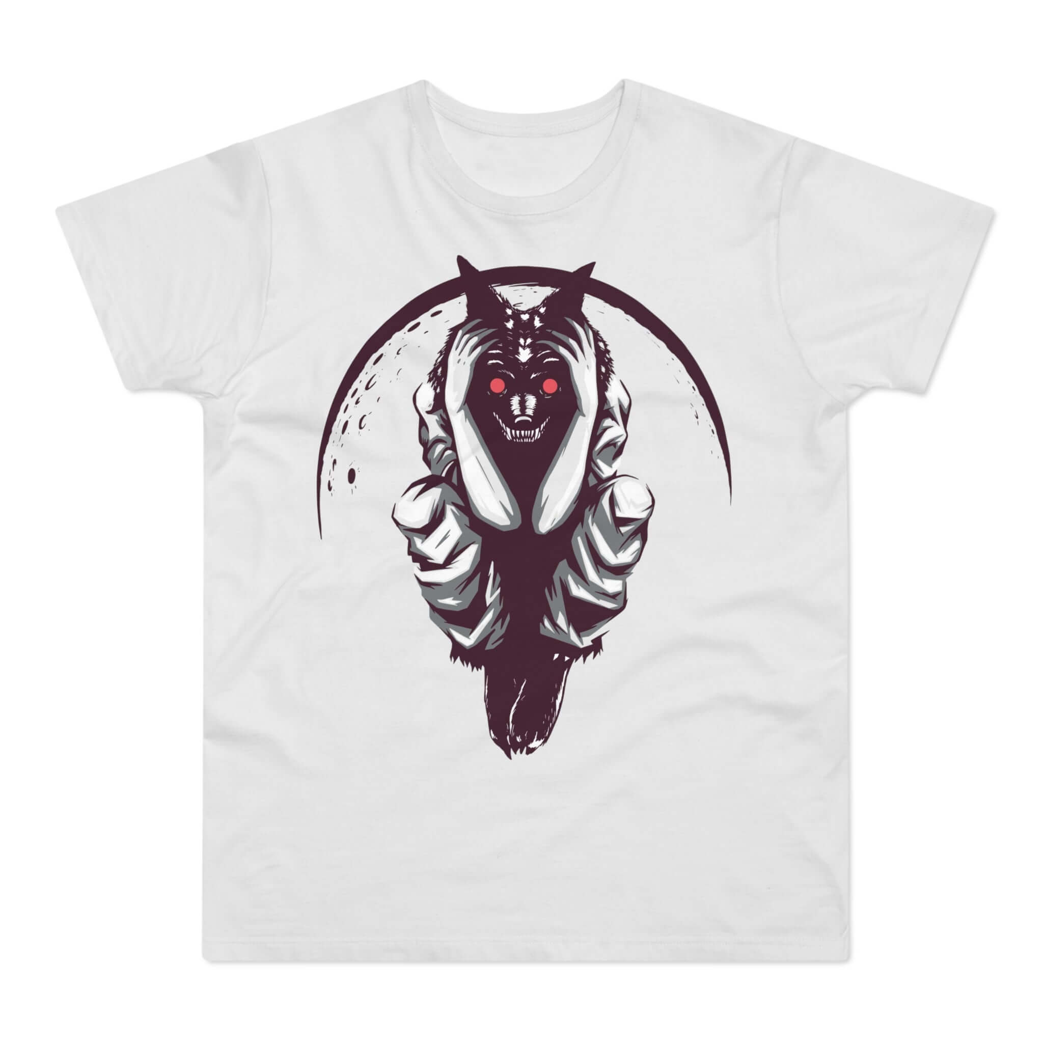 hvid t-shirt med print af en ond varulv.