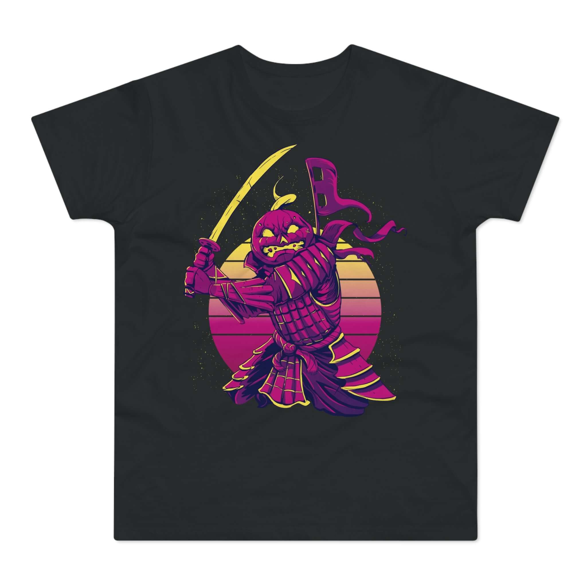 T-shirt med navnet: Jack-O, The Pumpkin Samurai | T-Shirt Med Tryk.