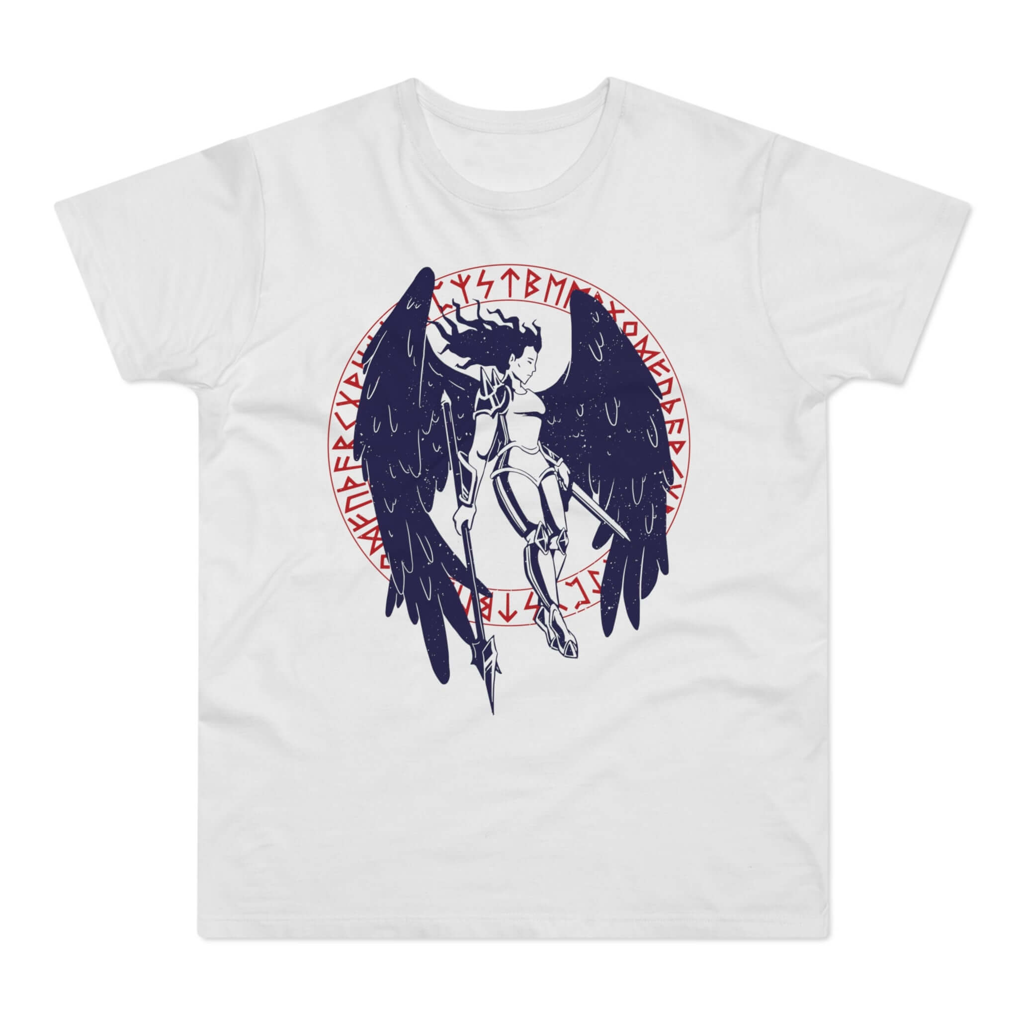 T-shirt med titlen: Ingvildr, The Blessed Valkyrie With Wings | T-Shirt Med Tryk.