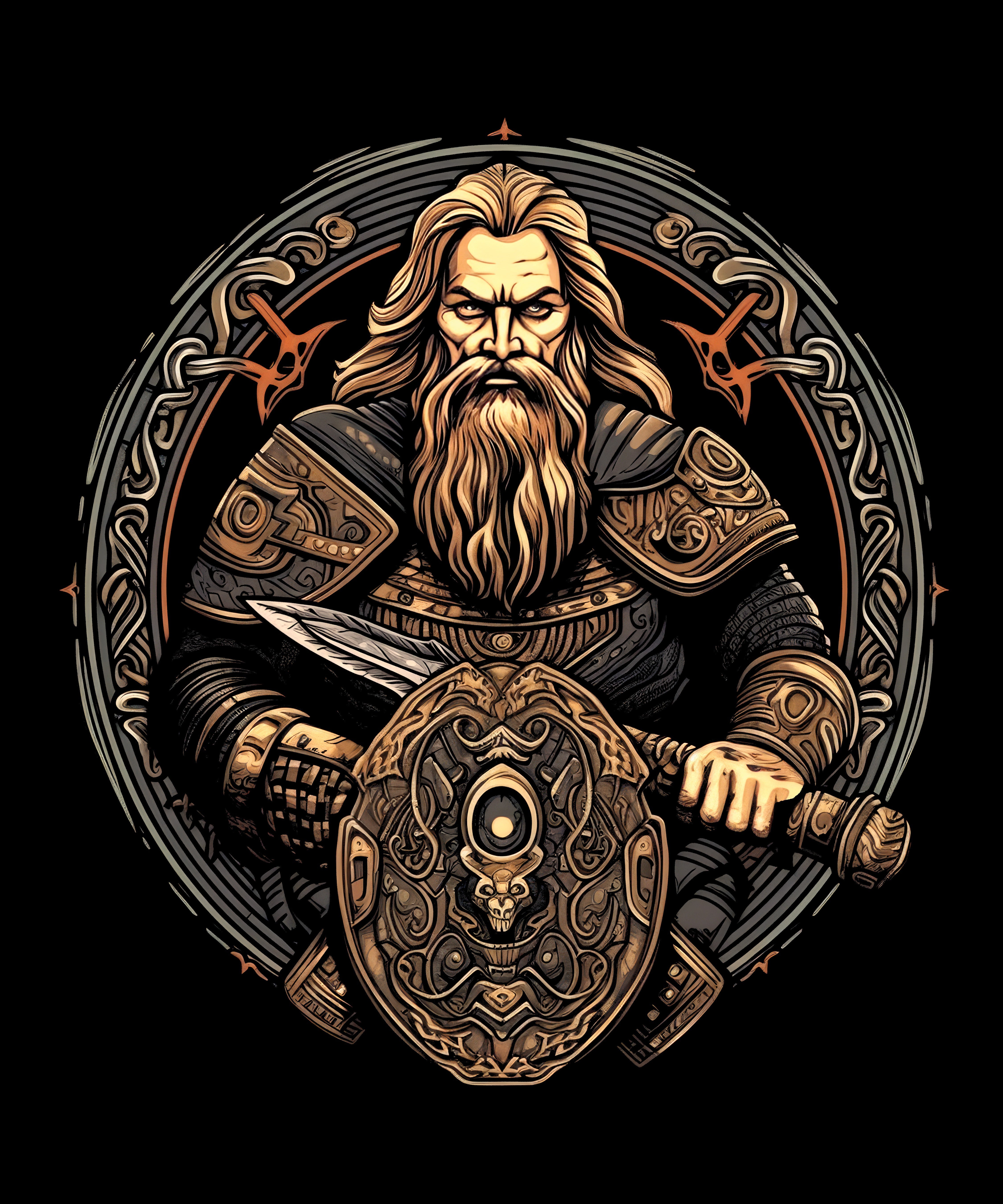 Great Viking With Sword And Shield