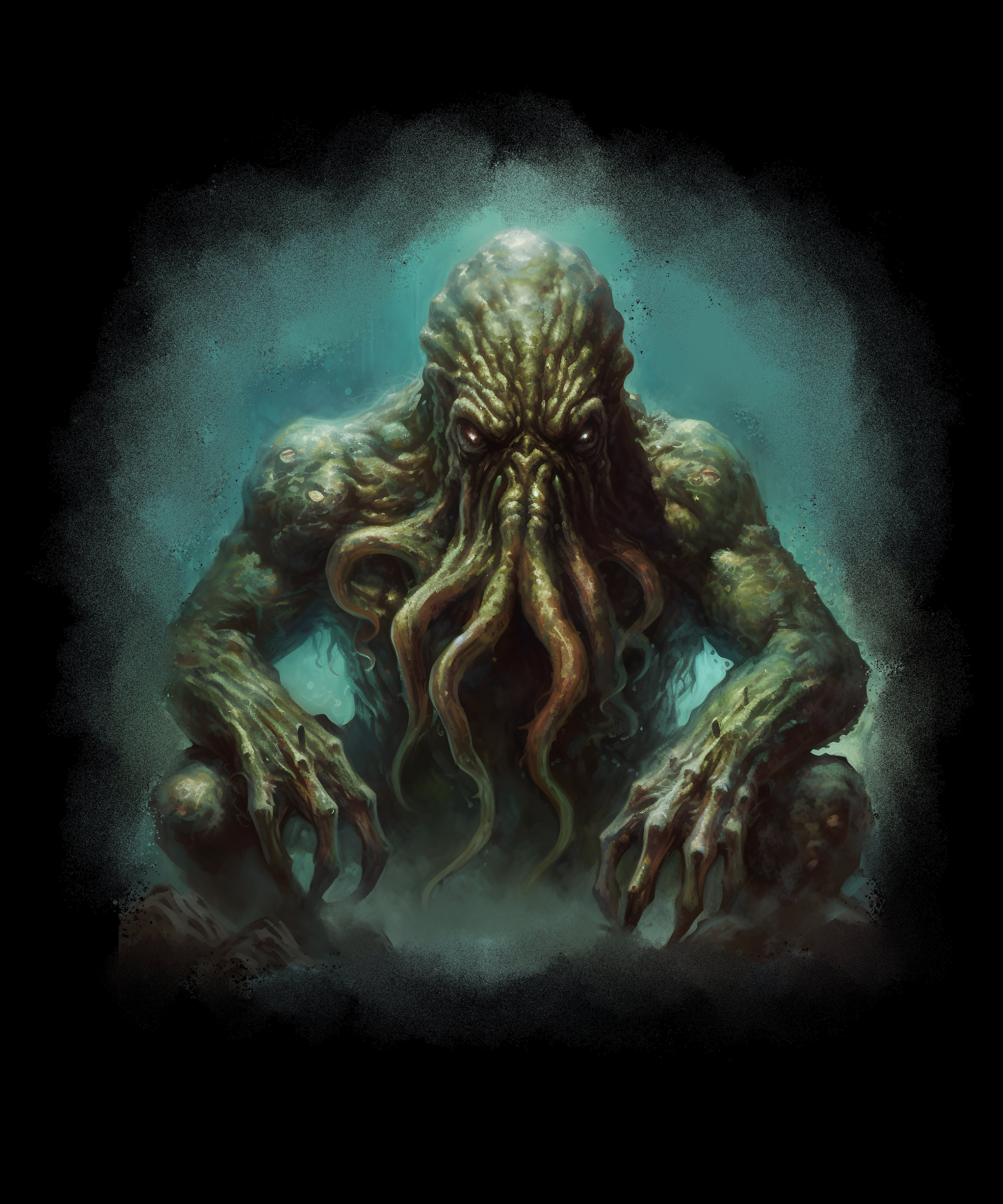 Green Cthulhu Monster Sitting Focussing