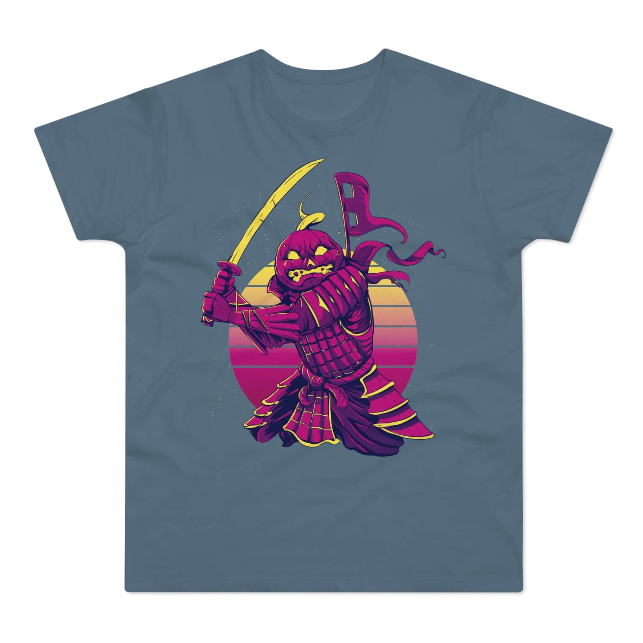 T-shirt med navnet: Jack-O, The Pumpkin Samurai | T-Shirt Med Tryk.