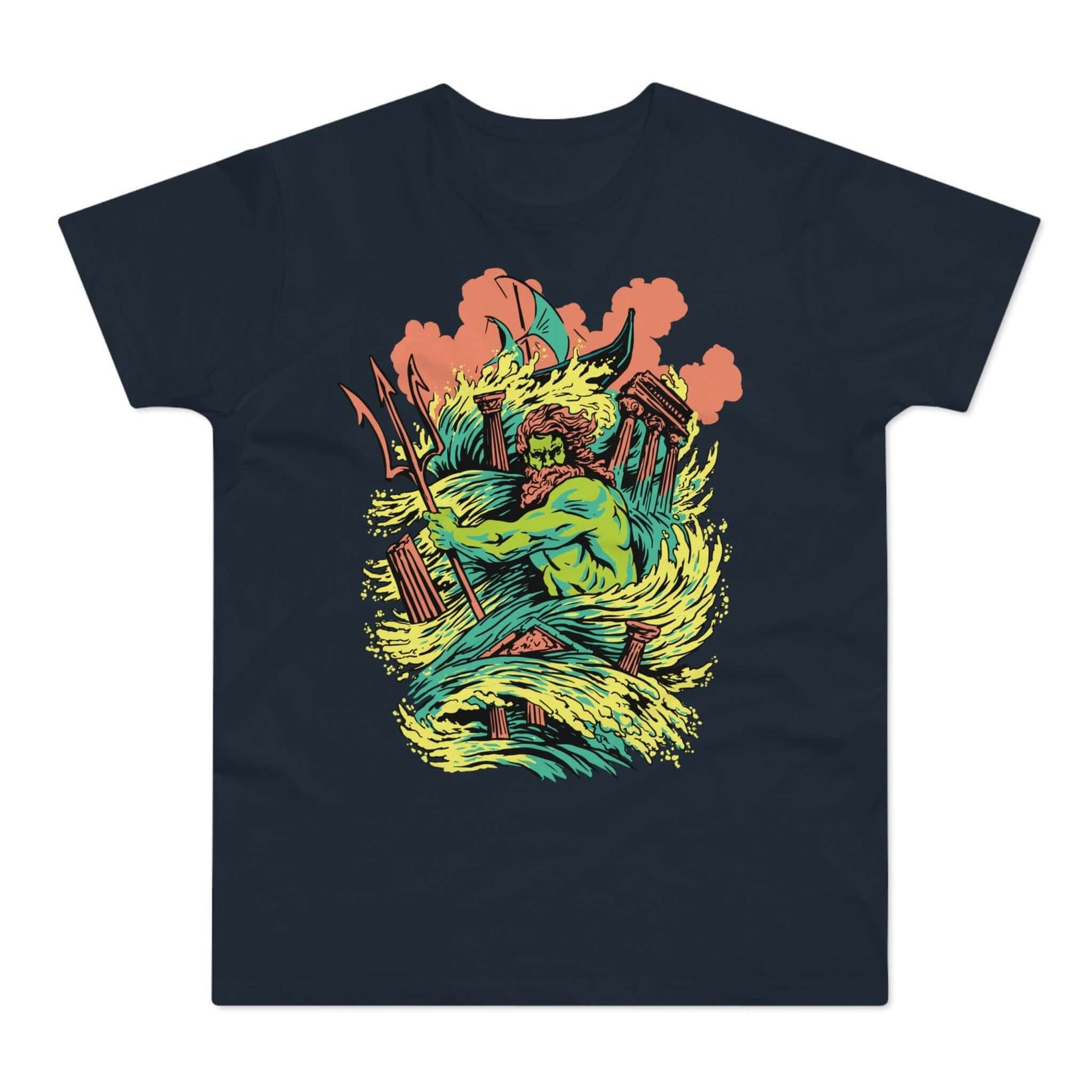 T-shirt med navnet: Poseidon Commanding The Power Of The Seas | T-Shirt Med Tryk.