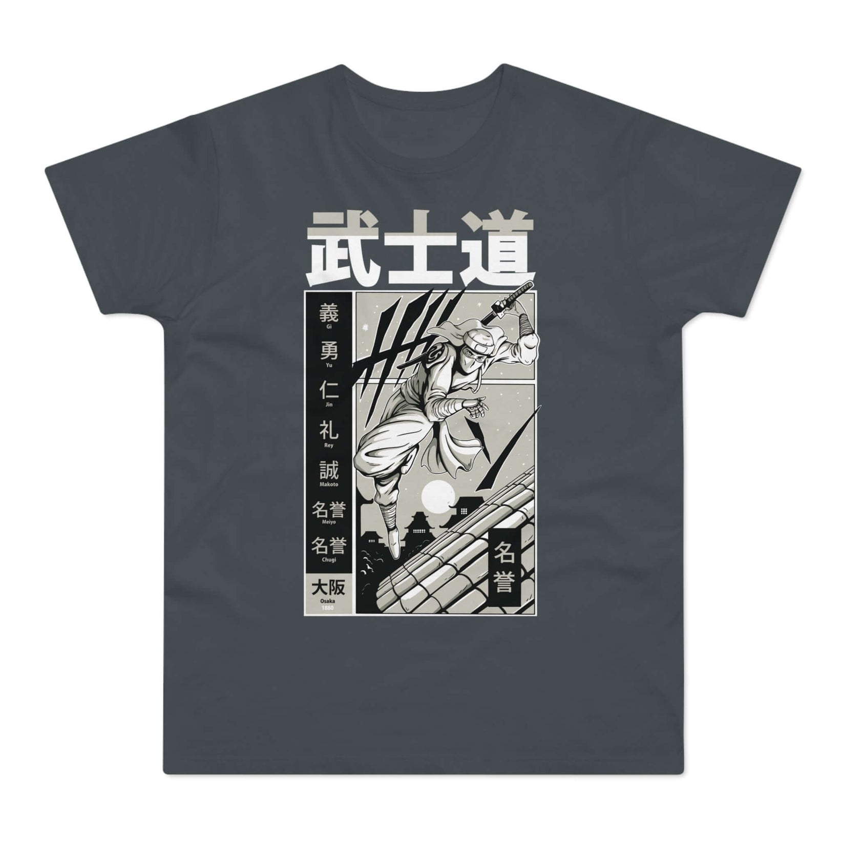 T-shirt med navnet: Ninja Escaping Over The Roofs | T-Shirt Med Tryk.