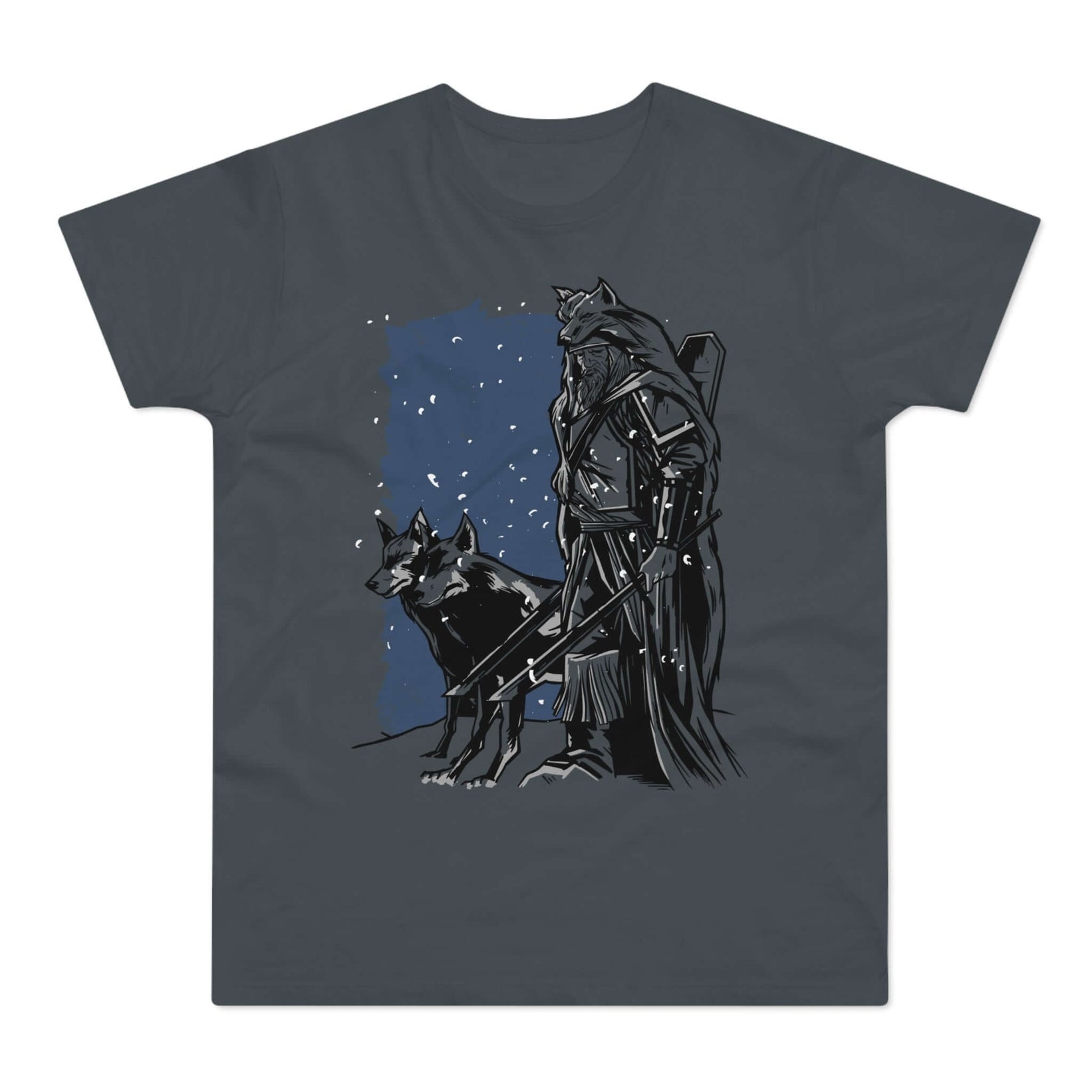 T-shirt med titlen: Sigurd Haraldsson And His Faithful Wolf | T-Shirt Med Tryk.