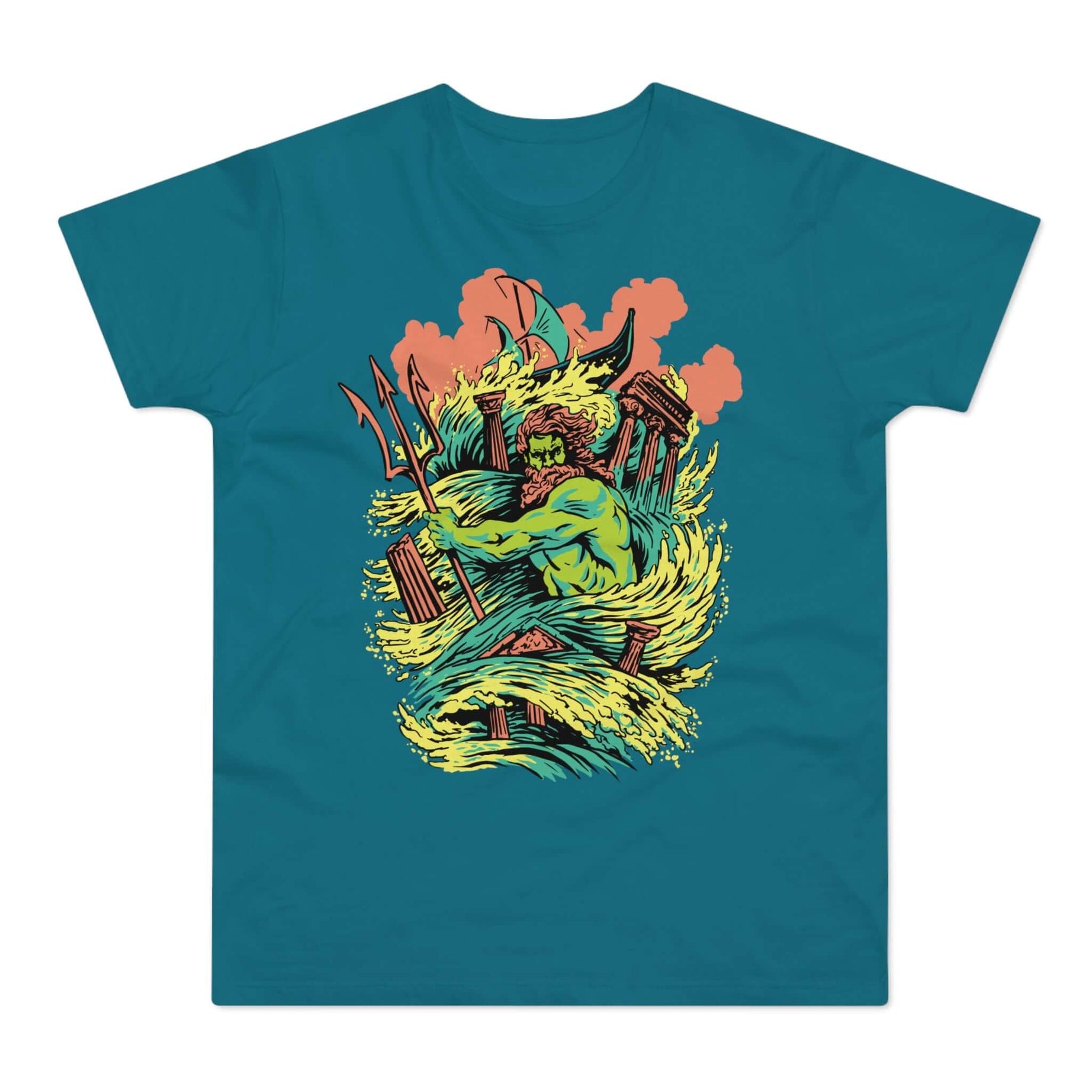 T-shirt med navnet: Poseidon Commanding The Power Of The Seas | T-Shirt Med Tryk.