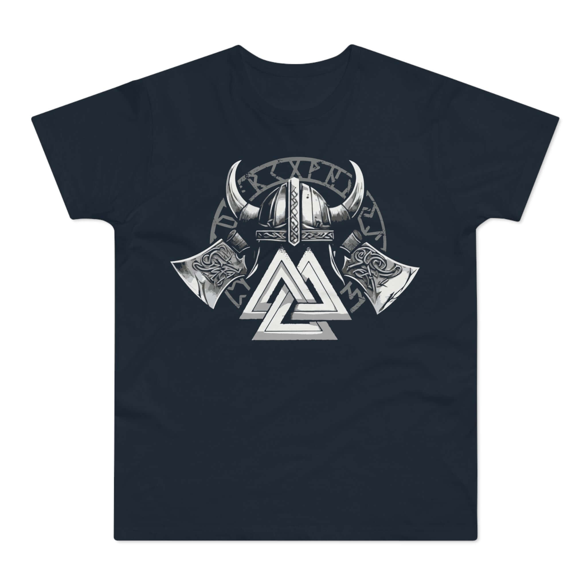 T-shirt med titlen: Weapons And Helmet Of Ragnar Ragnulf | T-Shirt Med Tryk.