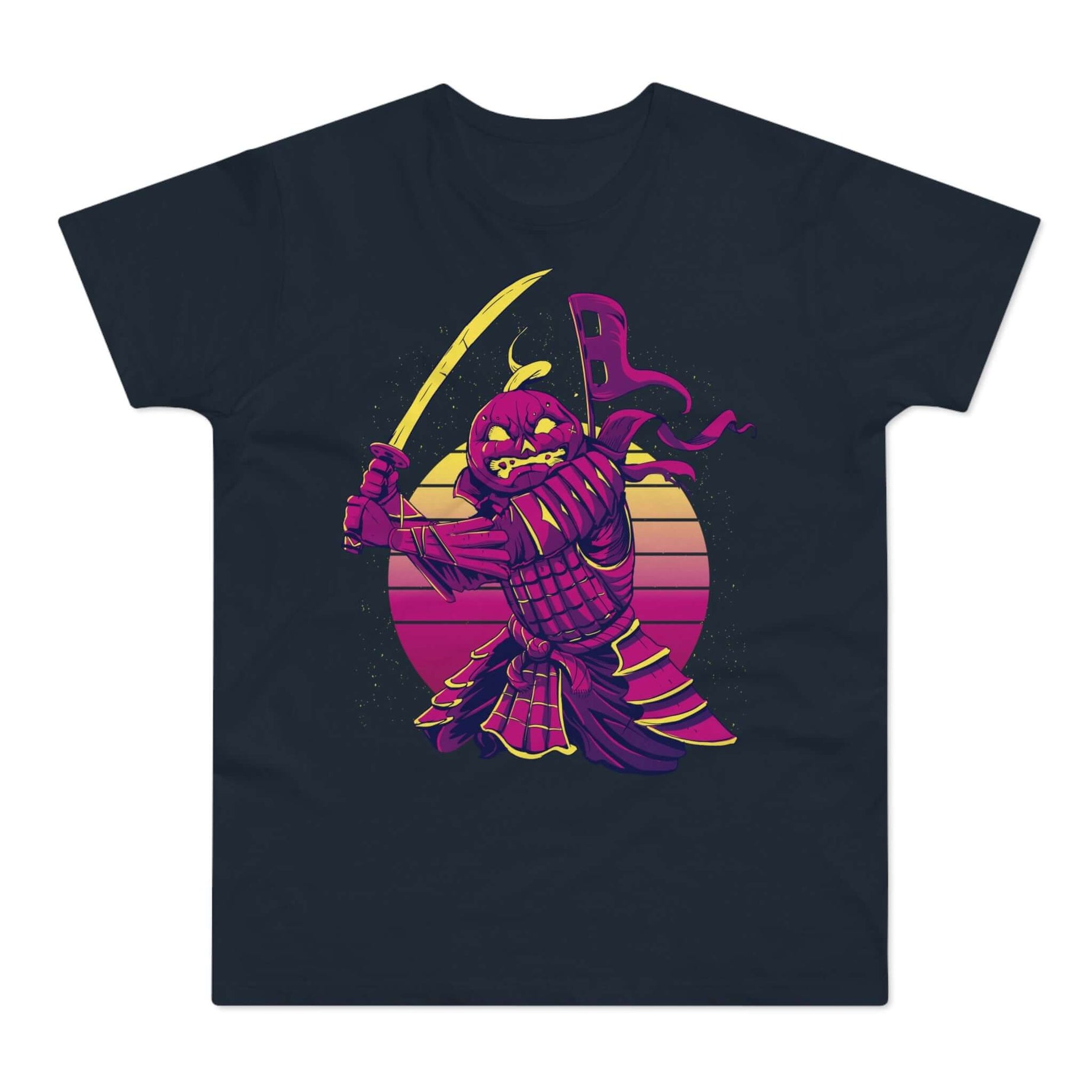 T-shirt med navnet: Jack-O, The Pumpkin Samurai | T-Shirt Med Tryk.