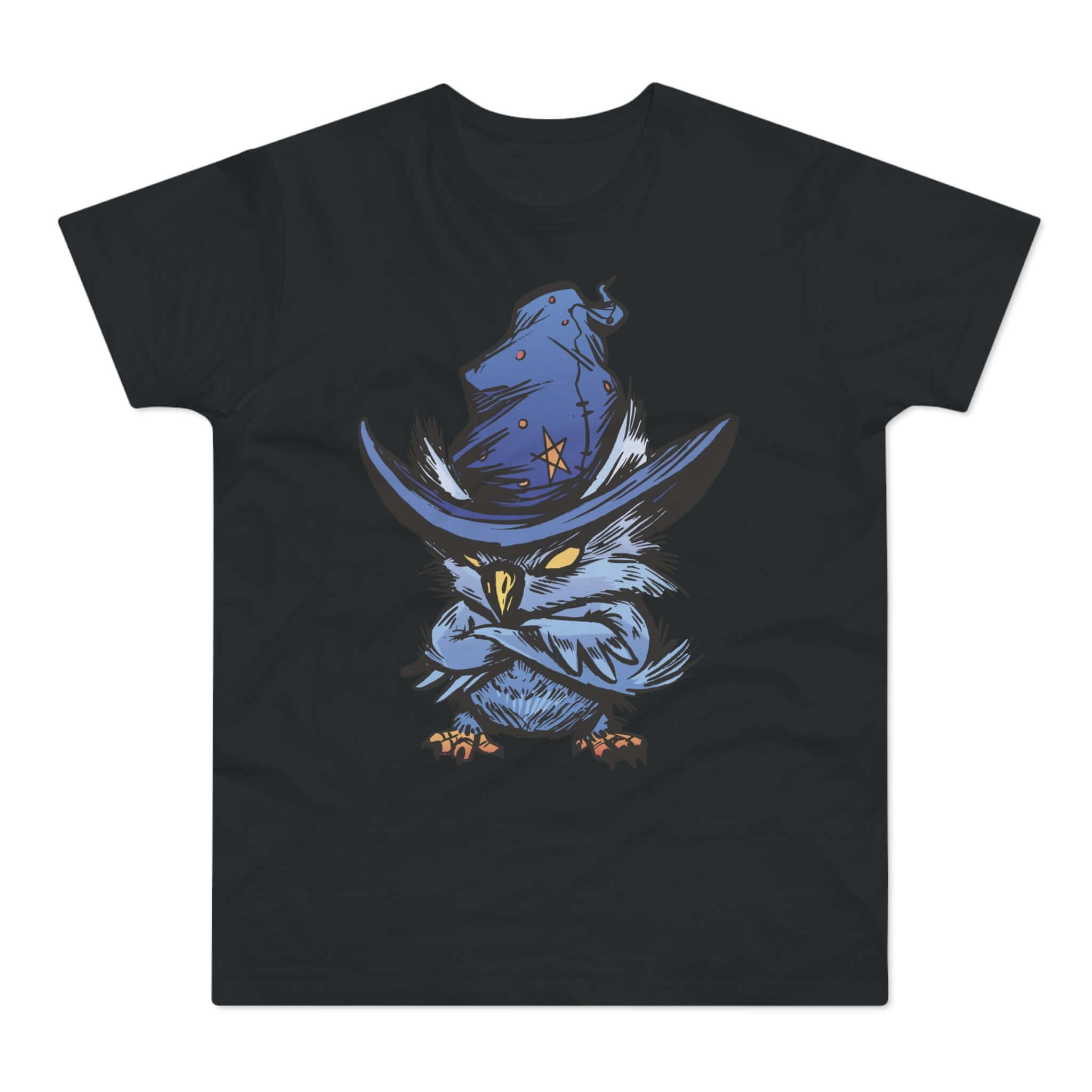 T-shirt med titlen: Shoo-Hoo, The Magician-Owl From Forest | T-Shirt Med Tryk.