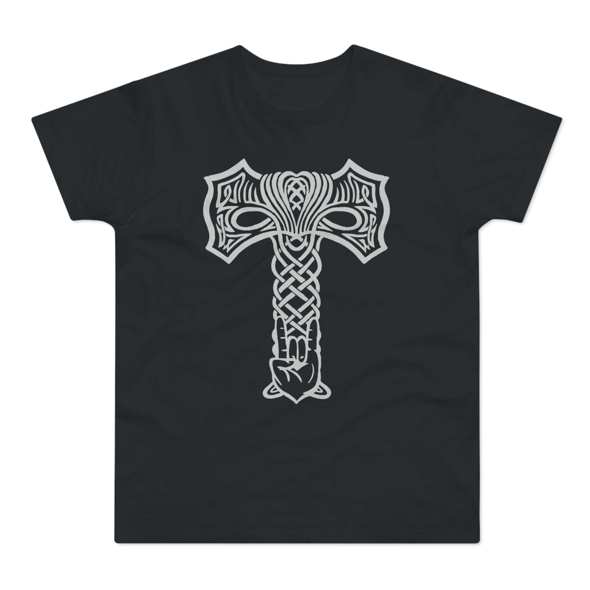 T-shirt med titlen: Mjølner Goes Heavy Metal | T-Shirt Med Tryk.