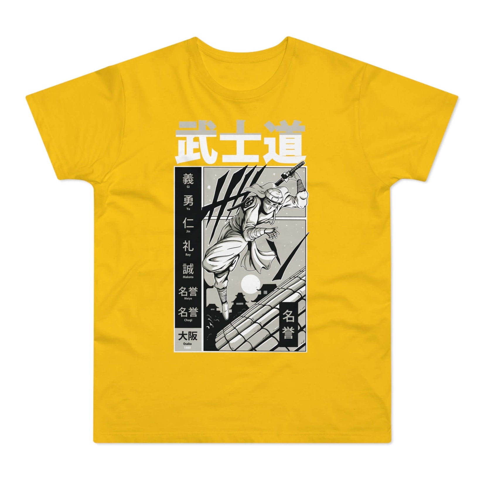 T-shirt med navnet: Ninja Escaping Over The Roofs | T-Shirt Med Tryk.