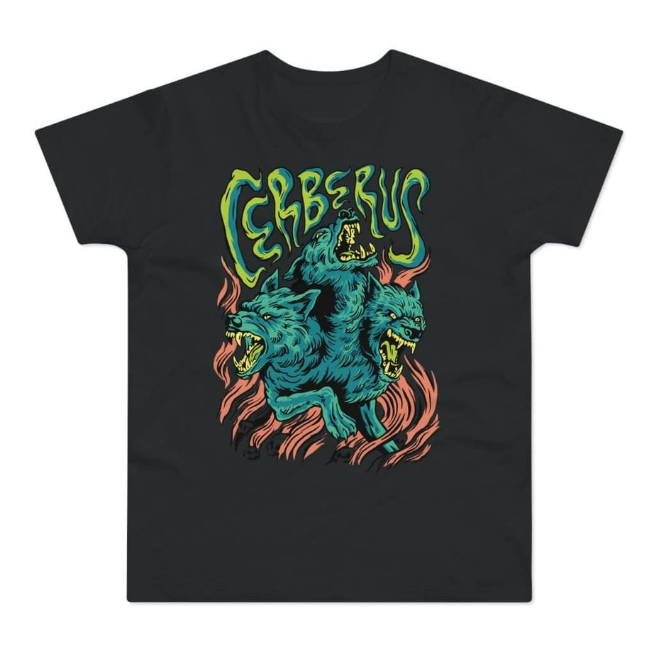 T-shirt med navnet: Cerberus In Flames, Guarding The Hades | T-Shirt Med Tryk.