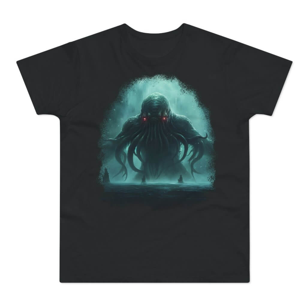 T-shirt med navnet: Cthulhu Arriving From The Deepest Sea | T-Shirt Med Tryk.