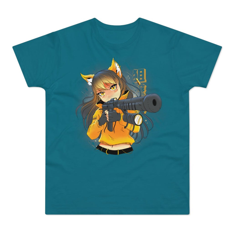 T-shirt med navnet: Foxey Gun Girl | T-Shirt Med Tryk.