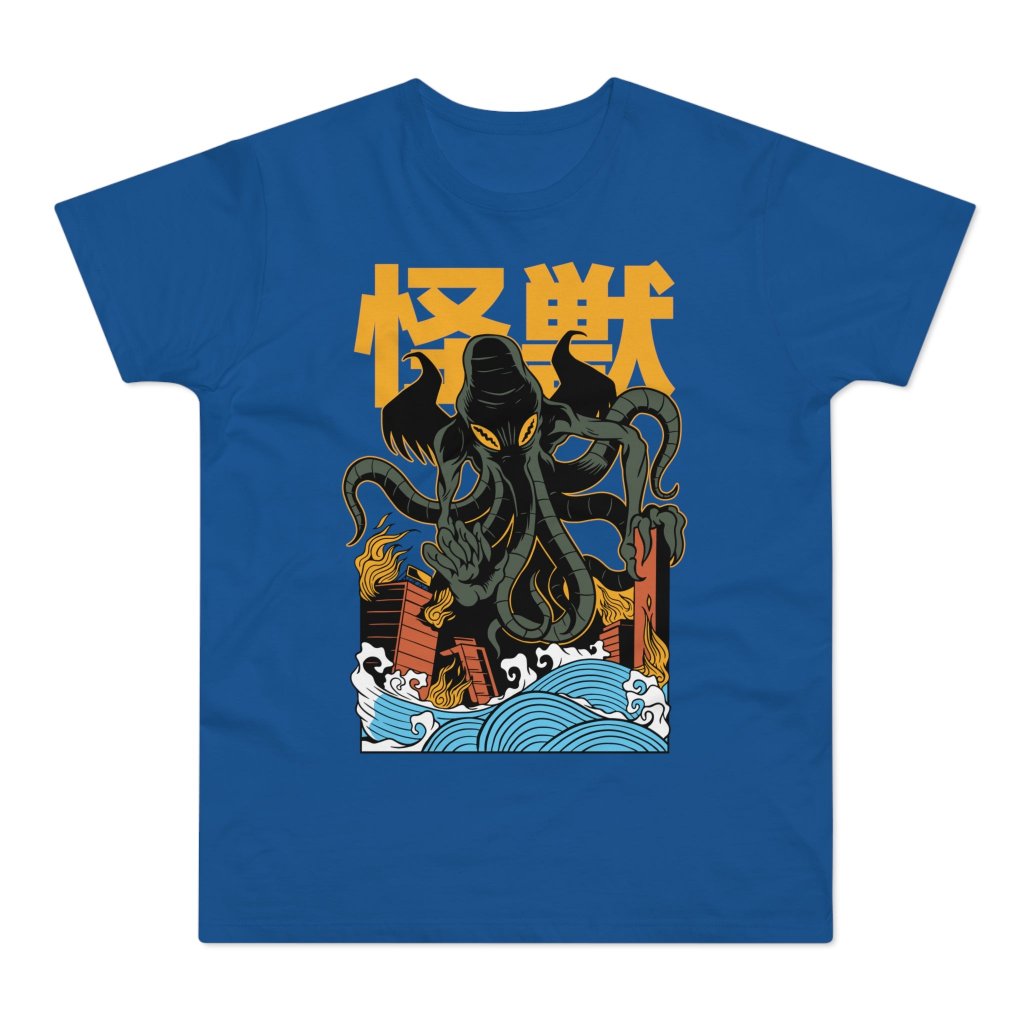 T-shirt med navnet: Cthulhu Goes Kaiju | T-Shirt Med Tryk.