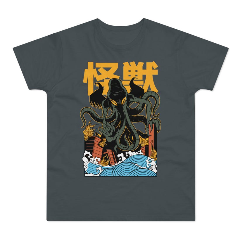 T-shirt med navnet: Cthulhu Goes Kaiju | T-Shirt Med Tryk.