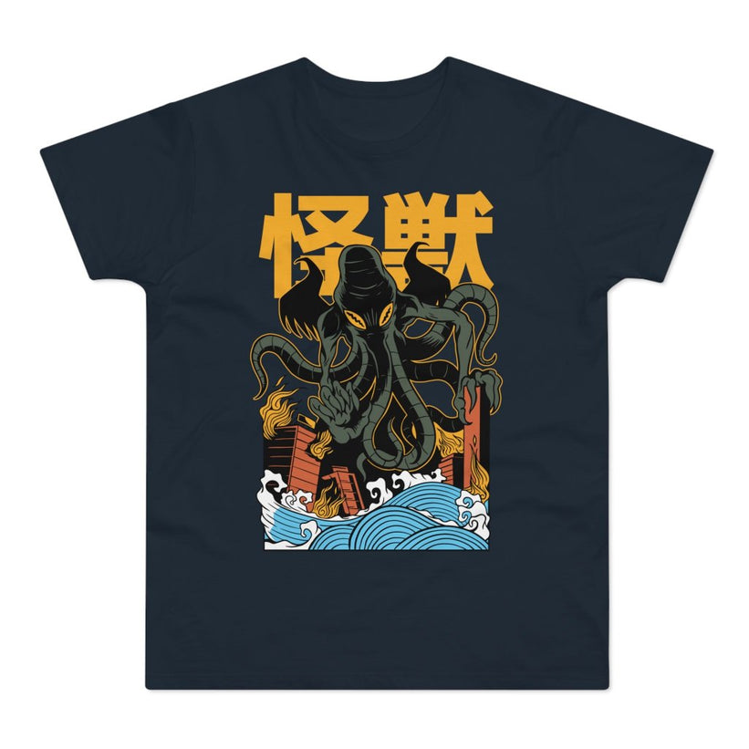 T-shirt med navnet: Cthulhu Goes Kaiju | T-Shirt Med Tryk.