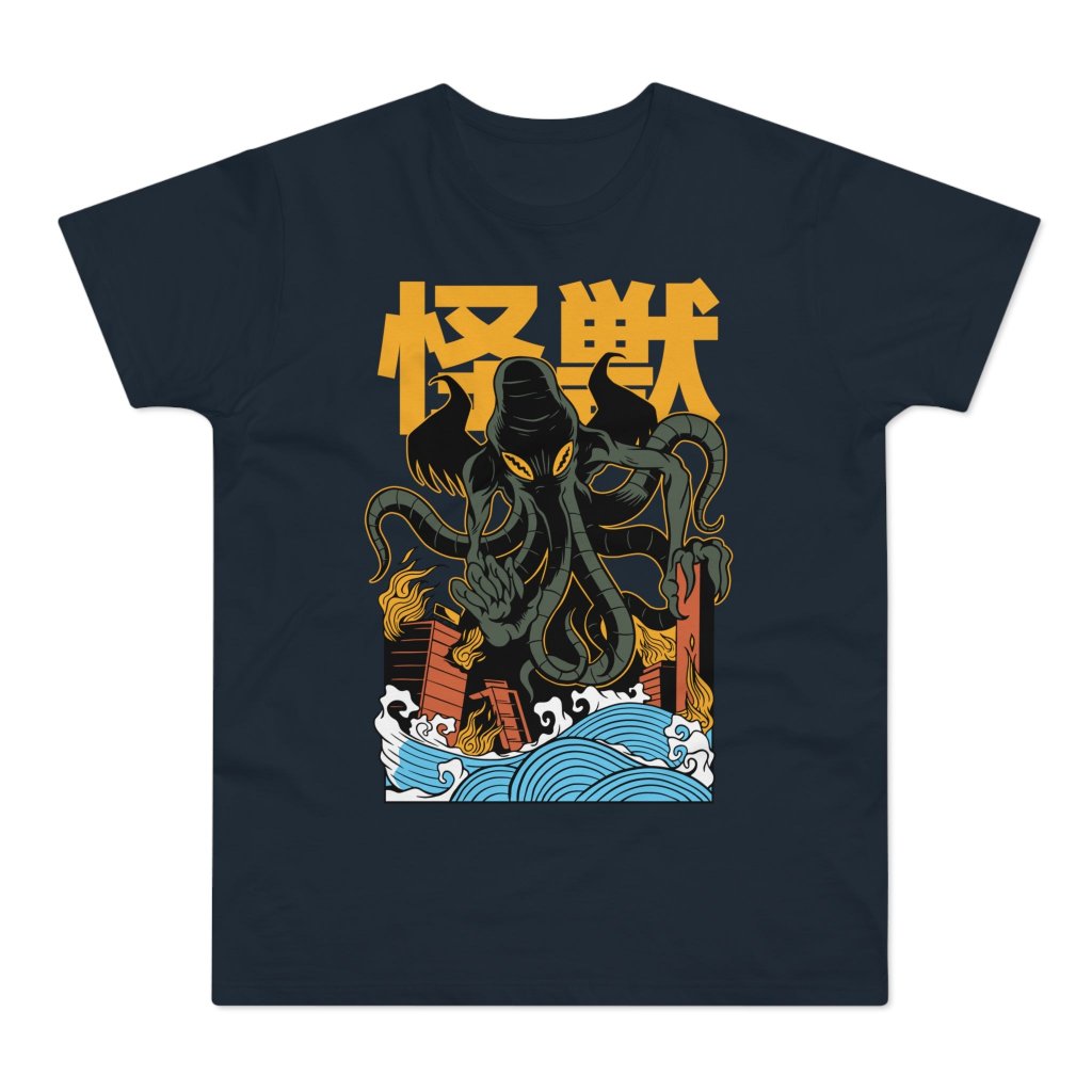 T-shirt med navnet: Cthulhu Goes Kaiju | T-Shirt Med Tryk.