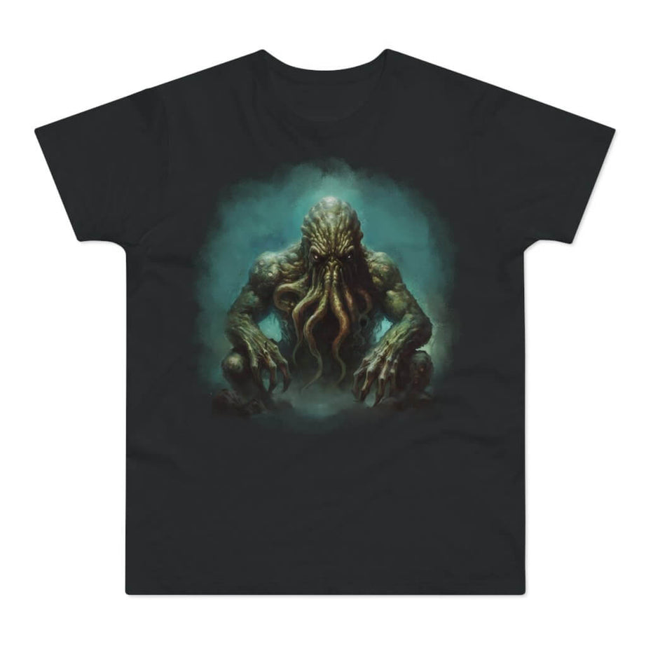 T-shirt med navnet: Cthulhu Focussing On Destruction Of Earth | T-Shirt Med Tryk.