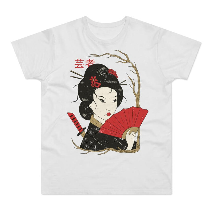 T-shirt med navnet: Akiko, Katana Wielding Geisha | T-Shirt Med Tryk.