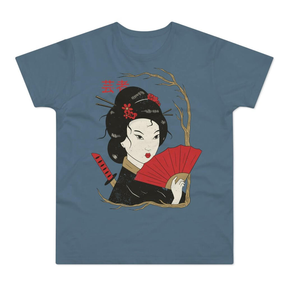 T-shirt med navnet: Akiko, Katana Wielding Geisha | T-Shirt Med Tryk.