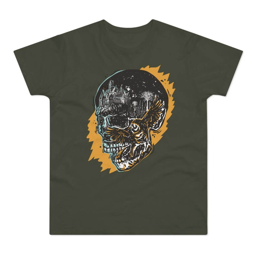 T-shirt med titlen: Anhorikatu, The Secret Skull Of Vyrelon | T-Shirt Med Tryk.