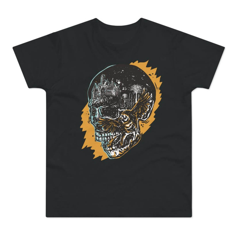 T-shirt med titlen: Anhorikatu, The Secret Skull Of Vyrelon | T-Shirt Med Tryk.