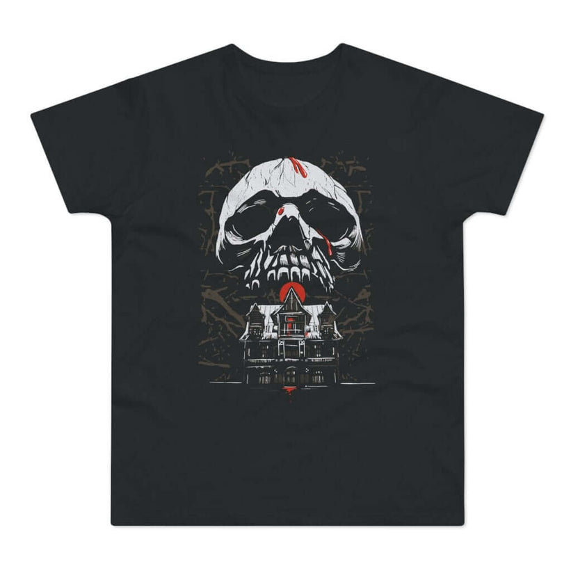 T-shirt med titlen: 'Welcome, To The House Of Death...!' | T-Shirt Med Tryk.
