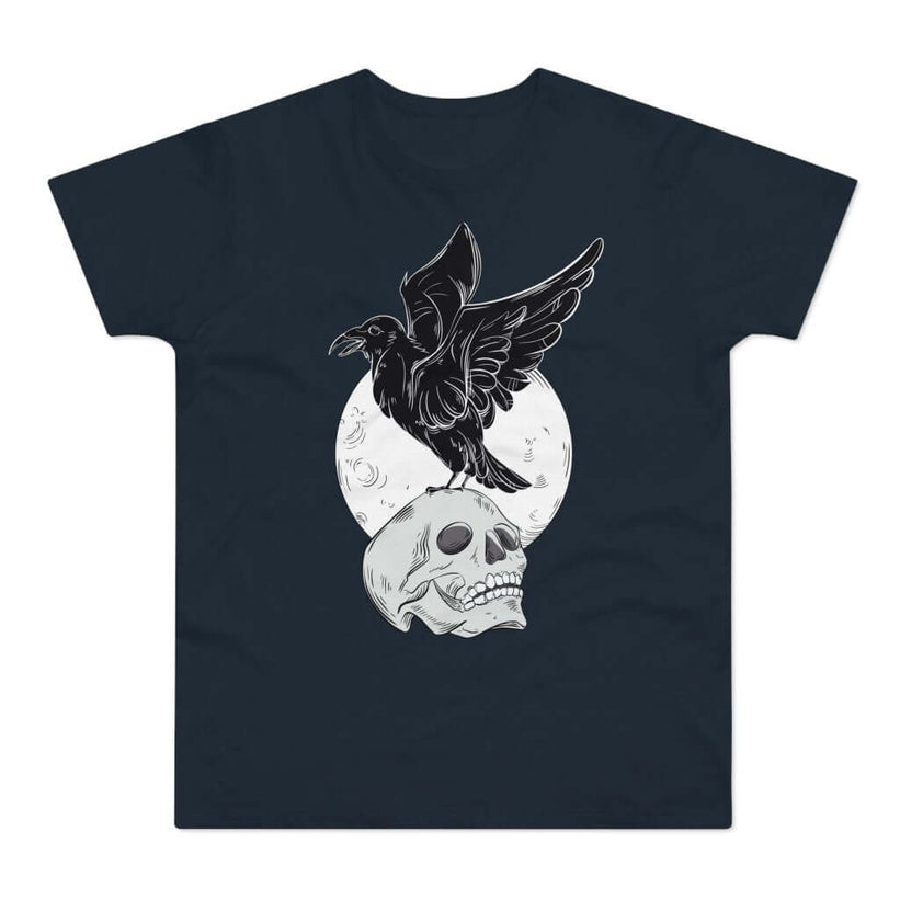 T-shirt med titlen: A Raven On The Skull Of Sir Hamilton | T-Shirt Med Tryk.